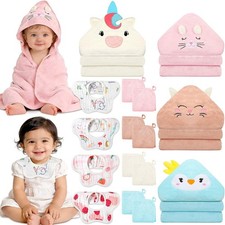 16 Pcs Baby Towels Set, Baby Towels and Washcloths Set,4 Pcs Animal Hooded Baby