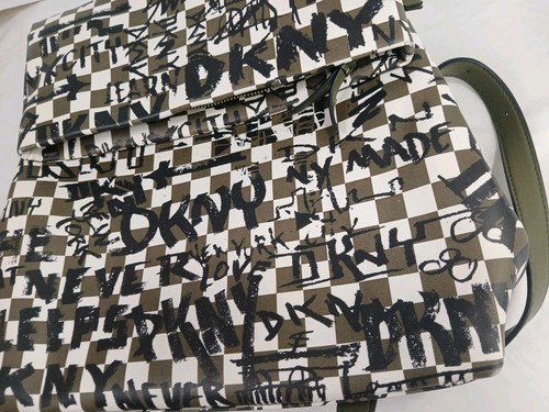 DKNY Olive Green Tilly Graffiti Fold Backpack - Picture 22 of 24