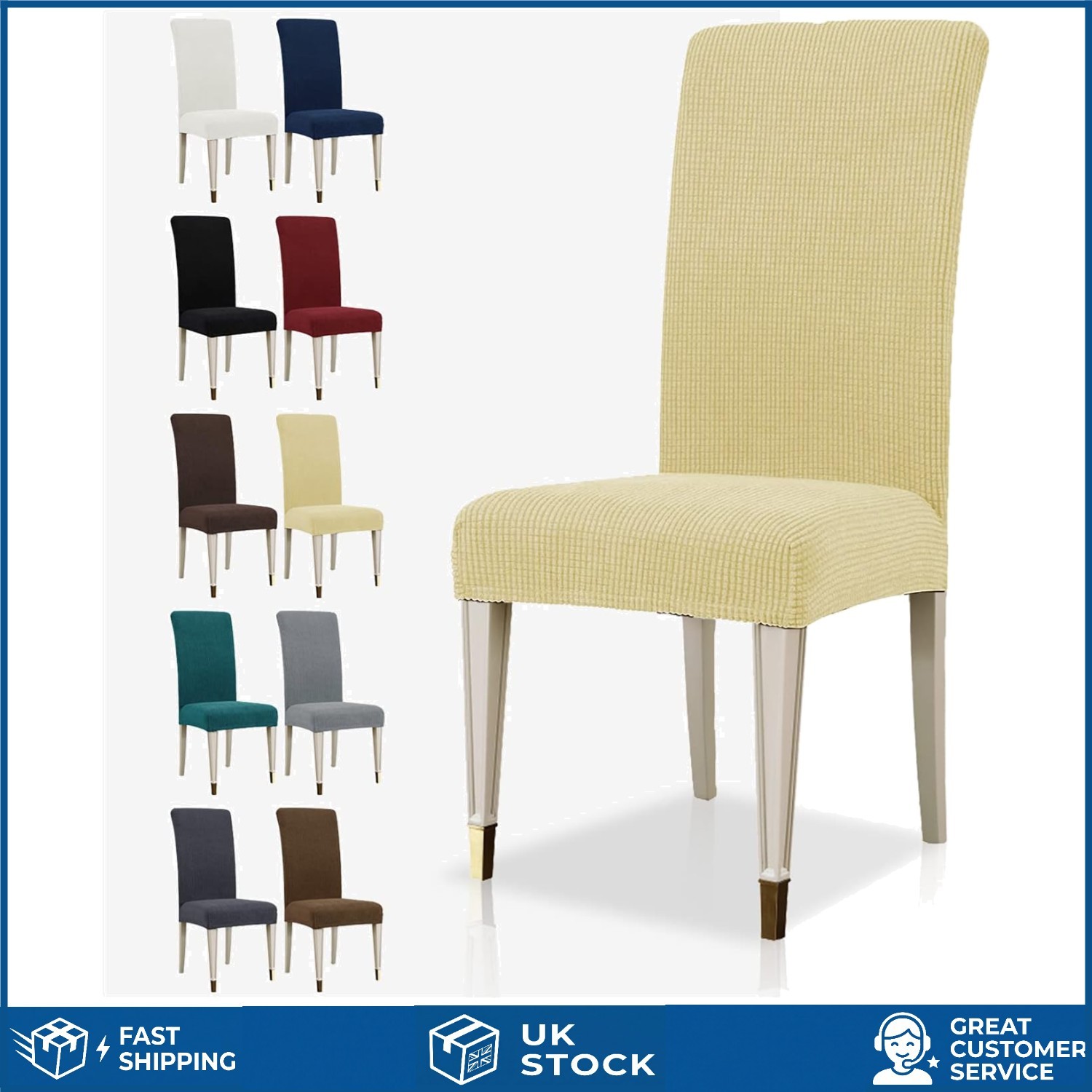 Elegant Jacquard Spandex Stretch Parsons Dining Chair Slipcovers Beige 2 Pack
