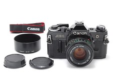 MINT Hood Canon AE-1 SLR Film Camera Black Body NFD 50mm f1.8 Lens From JAPAN