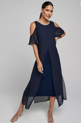 Kaleidoscope Cold-Shoulder Maxi-Kleid Navy Blau UK 20 Plus Zip
