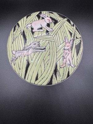 Ceramic Trinket Box Rabbits Bunnies In Grass Springtime Decor