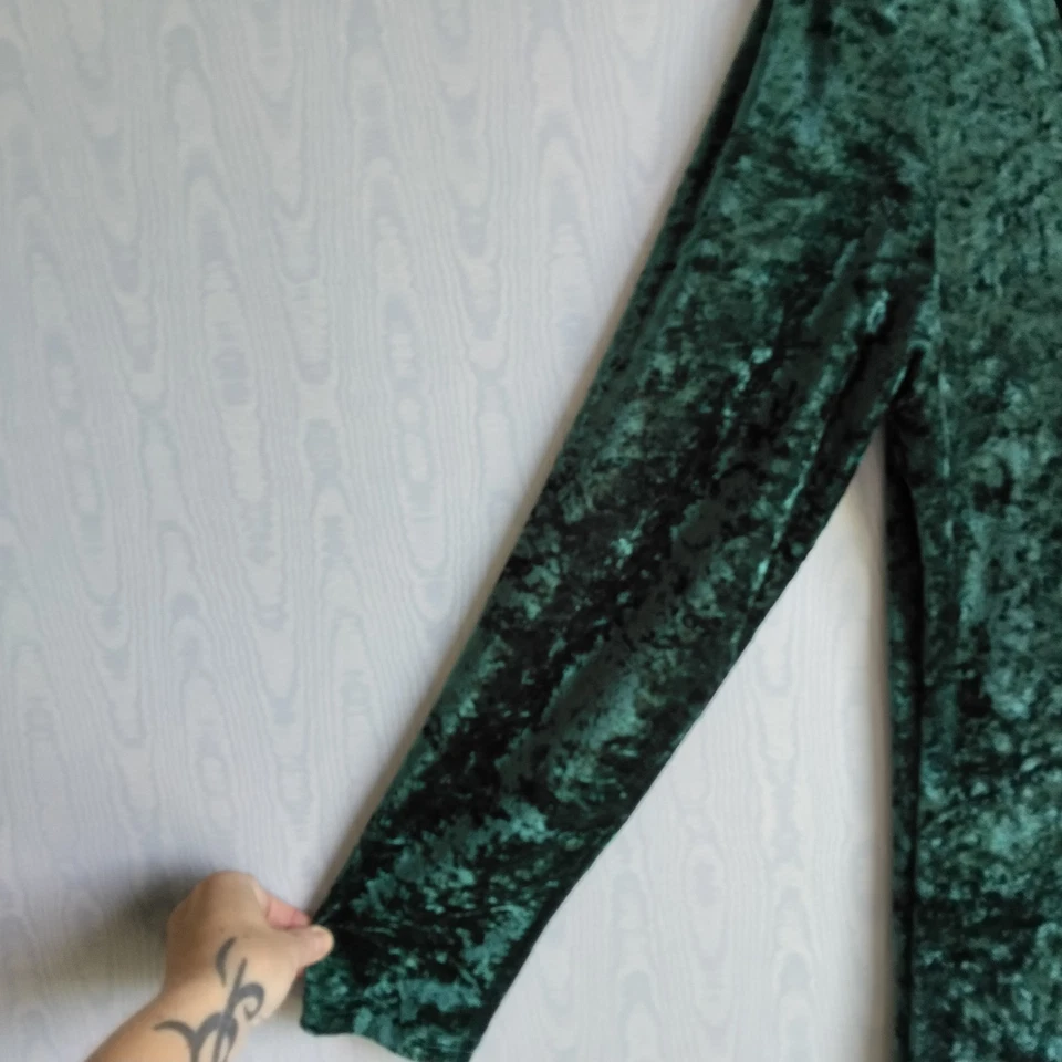 Maxi Vestido De Colección Años 90 Medio Terciopelo Aplastado Verde Cachicho Bosque Hada Grunge Foto 2 de 4