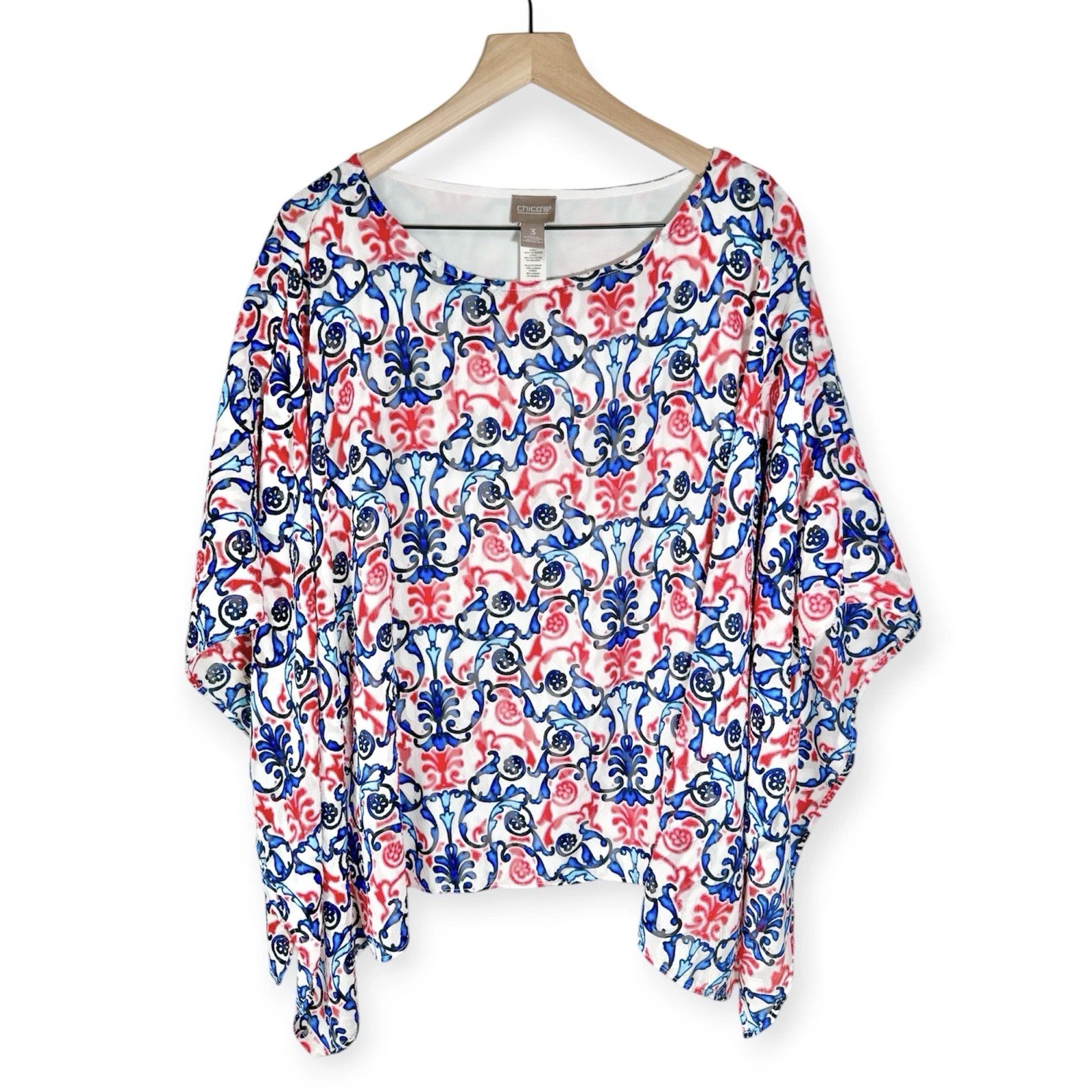 Chicos Nautical Poncho Top Women’s XL (Size 3) Patriotic 4th Of July Coastal