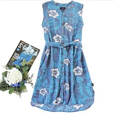 Margaritaville Women's Hibiscus Hawaiian Dress Size XL Blue Floral Linen Blend