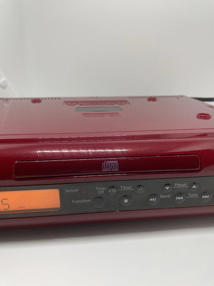 Emerson Under Cabinet CD Stereo Clock Radio Red CKD1612 Tested No Remote - Image 4 of 4