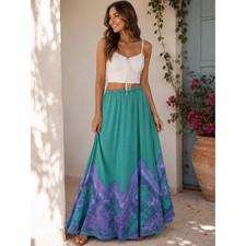 Vintage Cotton Tie Dye Maxi Skirt Teal Purple Boho Festival Made in USA Small