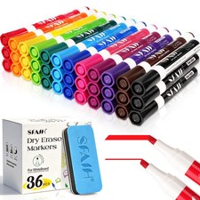 Dry Erase Markers Chisel Tip with Magnetic Whiteboard Eraser, 36 Bulk 12 Colo...