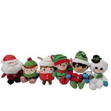 Mix Lot Of 6 Christmas Small Plush Santa Elves Snowman Drink Foodie Plush