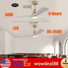 48" Led Ceiling Fan Light Lighting Fixtures Remote Control 6 Gears 50W Low Noise