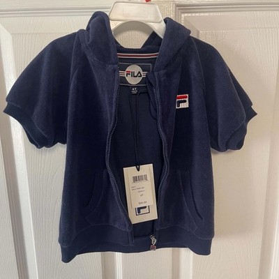 FILA Girls 4T Navy Terry Cloth Zip Up Hoodie Jacket Short Sleeve NWT