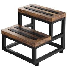 2 Step Wooden Stools Adults Kids Heavy Duty 500 Lbs Bedside Rustic Brown