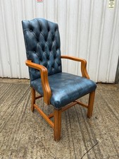 Stunning Blue Leather Chesterfield Captains Chair / Desk Chair / Armchair