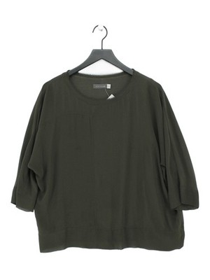 Neuwertiges Samt Damen Top XL grün 100% Polyester 3/4 Arm Rundhals Basic