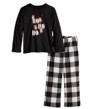 Boys Christmas Pajamas 4 HO HO HO Santa Black White 2 Pc Top  Pants Famjams