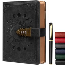ZXHQ A5 Journal with lock, 120Gsm 224 Pages Lock Diary, Pen Set, A5, Black-A1