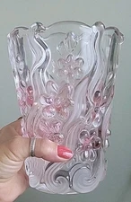 Vintage Glass Vase Frosted Pink Floral Dance 8” Tall