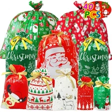 ZMCINER 40 PCS Christmas Drawstring Gift Bags Assorted Sizes Drawstring Chris...