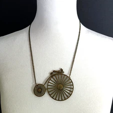 Zad Bicycle Necklace High Wheeler Pendant Antiqued Bronze Finish 23" Adjustable