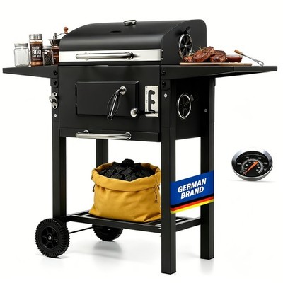 KeHot Holzkohlegrill Outdoor Doppelter Grillrost Temperaturanzeige Seitentisch