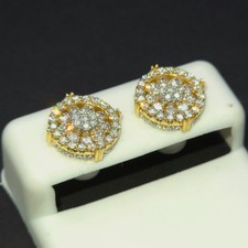 10K Yellow Gold 1.55CT Lab‑Grown Diamond Halo Cluster Stud Earrings
