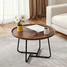 Mesa de centro redonda pequeña con superficie de madera y patas de metal resistentes mesa de centro