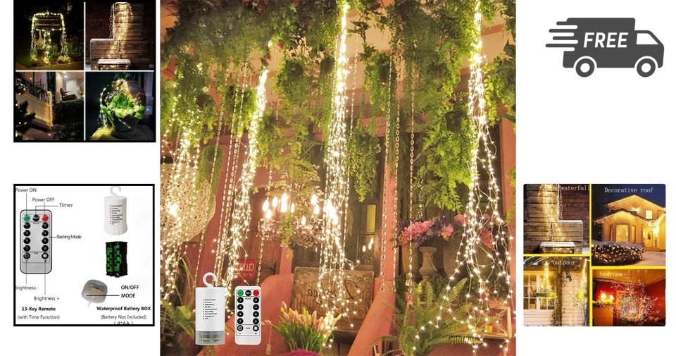 Cadena de luces LED de hadas impermeables decoración de interiores y exteriores luces de cascada Foto 2 de 4