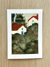 ACEO Original Cozy Cottage Mini Nature Watercolor Art By CozyPerchCo 2.5 X 3.5”