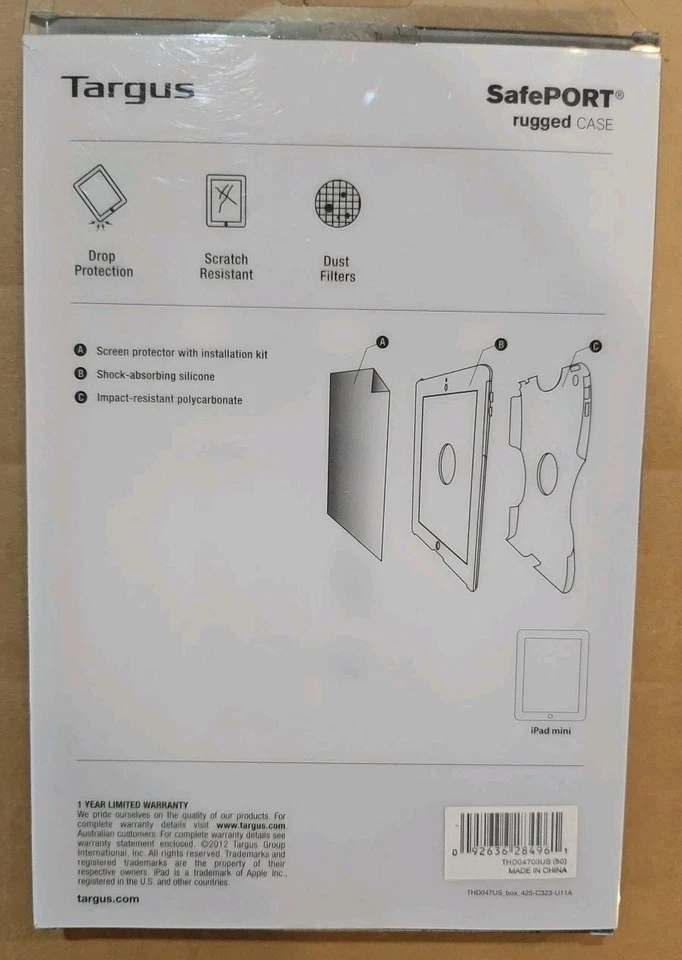 New Targus SafePort Case Rugged for iPad mini Red THD04703US Screen Protector - Image 2 of 2