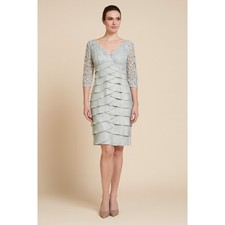 Adrianna Papell Dress Womens Size 6 Silver Lace Sheath Cocktail Party Formal