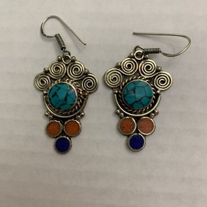 Handcrafted Tibetan Silver Detailed Turquoise Lapis Earrings