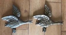 Vintage Brass Two  FLYING DUCKS - Wall Hanging Display  - (GD8)