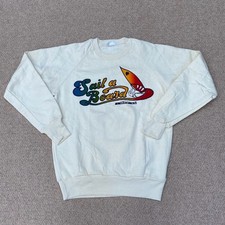 VINTAGE 70er Surf Pullover Herren XS Off White Creme Surfen Strand Raglan 70s/80s