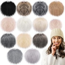 12 Pieces Faux Fur Pom Pom for Hats, 6 Inch Large Faux Fur Pom Pom Soft Color
