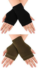 2 Pair Fingerless Gloves Wrist Soft Knitted Flexible Typing Driving Gloves for W