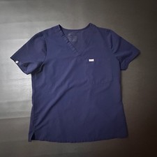 FIGS Scrub Top Womens Large Blue Technical V Neck Medical Workwear Stretch