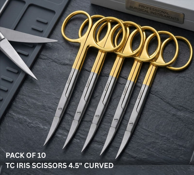 Pack of 10 TC Iris Scissors 4.5'' Curved   German Quality Surgical Instruments