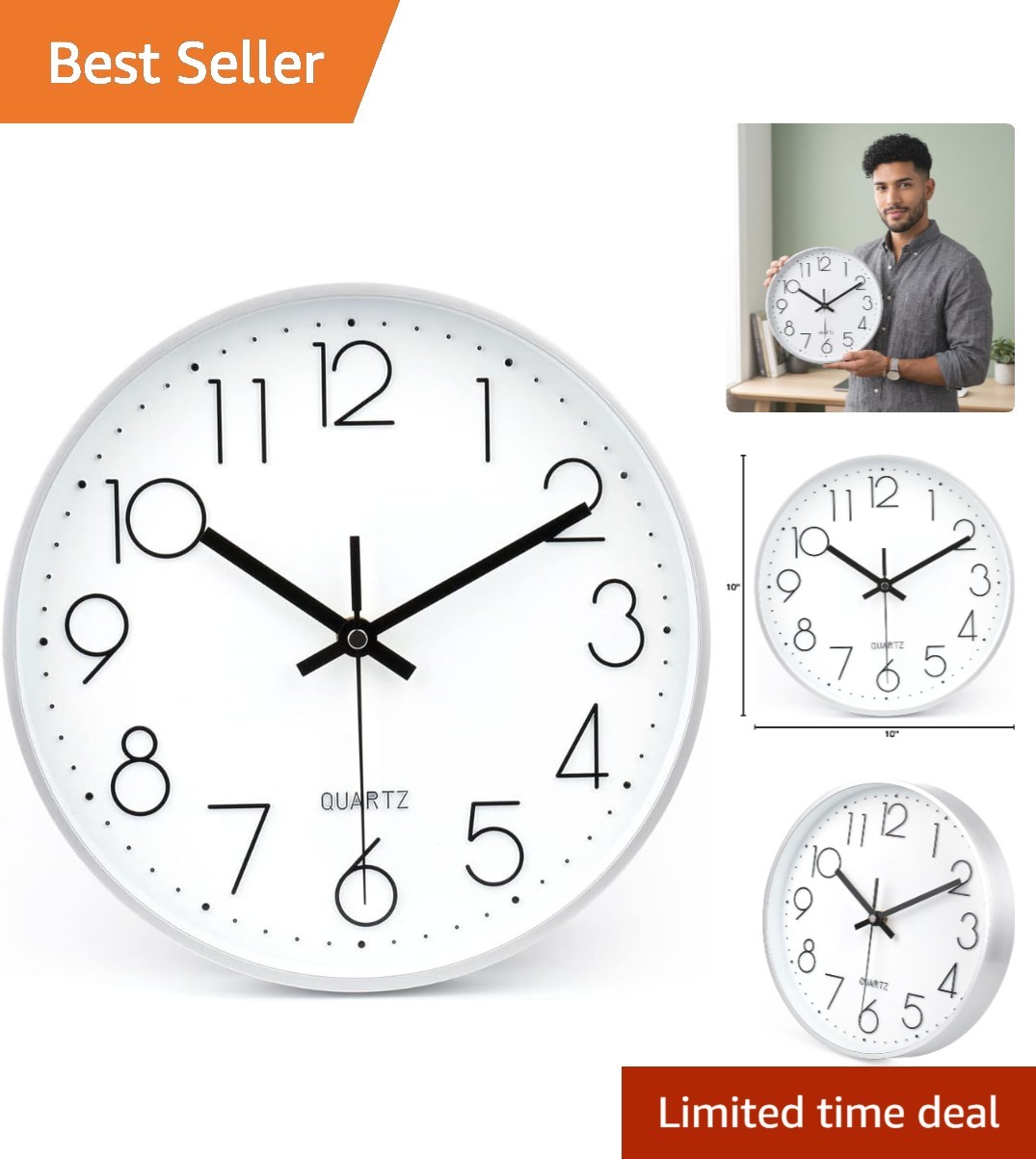 Stylish Silver 10-Inch Wall Clock - Perfect for Bathroom, Office & Living Room