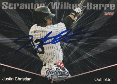 2008 Justin Christian #05 Scranton/Wilkes-Barre Yankees Signed Autographed Card