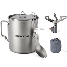 Titanium Camping Cookware 750ML Titanium Pot with Camping Stove and Spork Por...