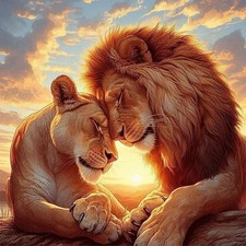 Diamond Paintings Kits for Adults Beginners, Full 13.8x13.8 Inch, Lion Couple