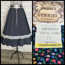 70's Vintage Gunne Sax Gunnies Blue Rainbow Calico Prairie Corset Midi Skirt 11