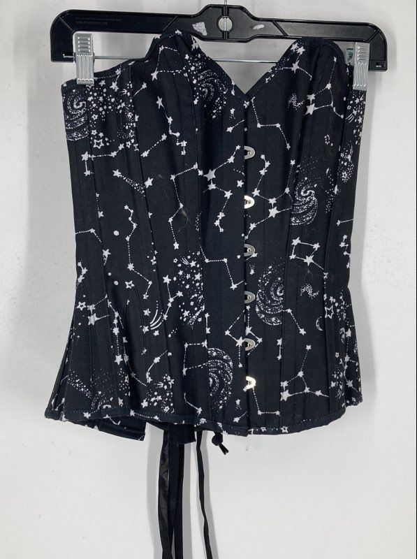 Corset Story Womens Black Cotton Astrology Print Lace Up Overbust Corset Size 26-image