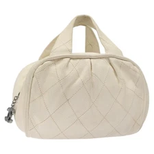 CHANEL Wild Stitch Hand Bag Leather White CC Auth yk18288
