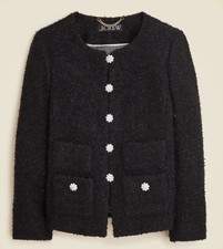NWT J.Crew Collection Lady Jacket in Black Textured Tweed Jewel Button 8 378