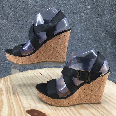 Rampage Heels Womens M Happy Platform Black Faux Leather Wedge Casual  Buckle