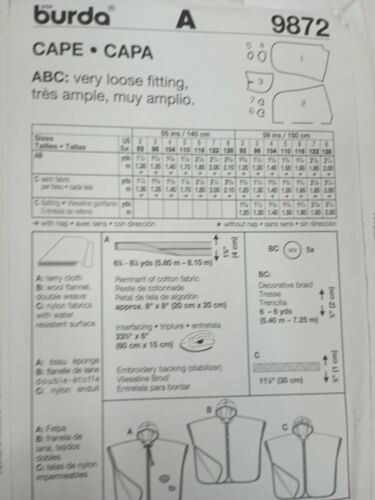 Burda Easy 9872 Sewing Pattern for Hooded Cape for Children Unisex Sizes 2-8 - Picture 4 of 5