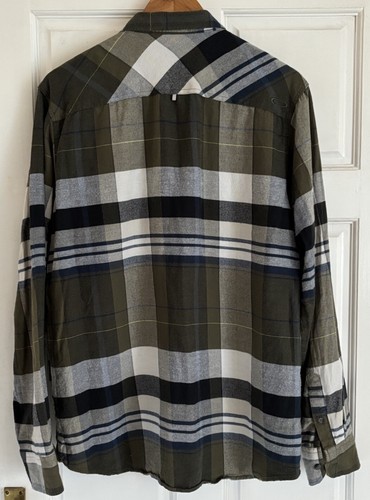 OAKLEY Flannel Shirt Green Mens Large Plaid Grey Earthy Tones Long Sleeve - Picture 10 of 14