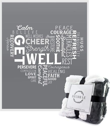 Healing Thoughts Throw Blanket, Gray & White Get Well Sherpa Fleece, 5' x 4' - Picture 1 of 7