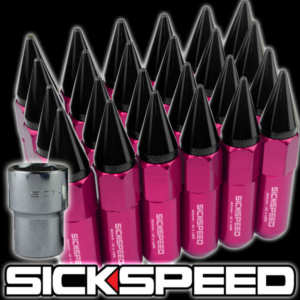 SICKSPEED 24 PC PINK/BLACK SPIKED ALUMINUM LOCKING LUG NUTS 12X1